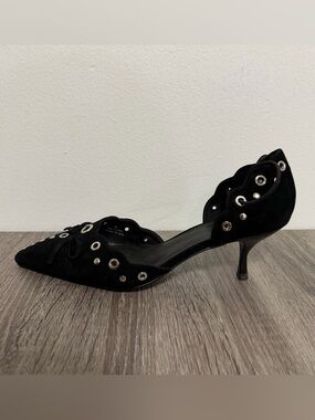 Jeffrey Campbell Pretty In Kitten Heel Pump Black Silver Women Size 10 Grommets